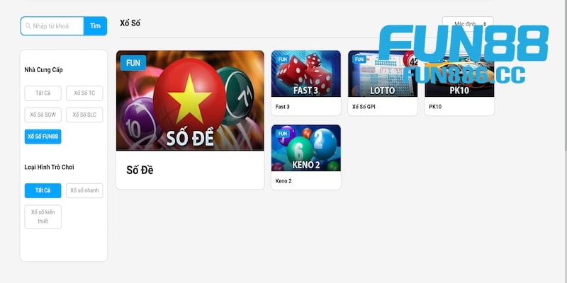 Sảnh xổ số độc quyền siêu chất tại Fun88